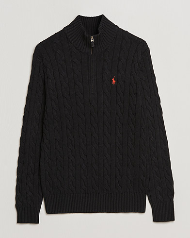 Sweaters & Knitwear |  Cotton Cable Half Zip Sweater Polo Black