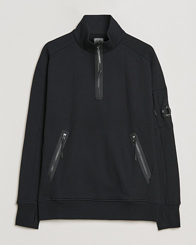 Men | Sweaters & Knitwear | C.P. Company | Diagonal Raised Fleece Half Zip Lens Sweatshirt Black