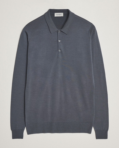 Men | Knitted Polo Shirts | John Smedley | Belper Extra Fine Merino Polo Pullover Slate Grey