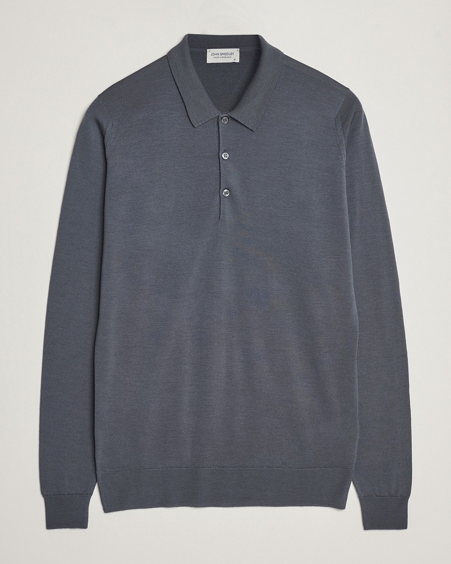 John Smedley Belper Extra Fine Merino Polo Pullover Slate Grey – Grey