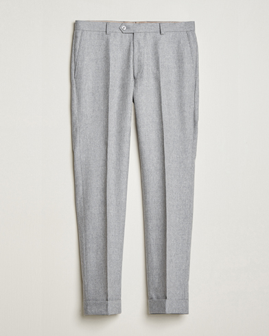 Men | Trousers | Oscar Jacobson | Denz Turn Up Flannel Trousers Light Grey