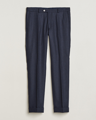 Men | Trousers | Oscar Jacobson | Denz Turn Up Flannel Trousers Navy