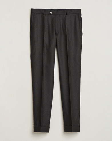 Men | Flannel Trousers | Oscar Jacobson | Denz Turn Up Flannel Trousers Brown