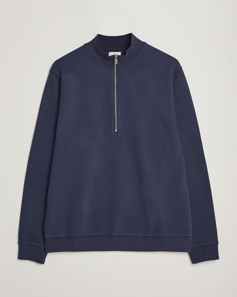 Sunspel Loopback Half Zip Navy – Blue