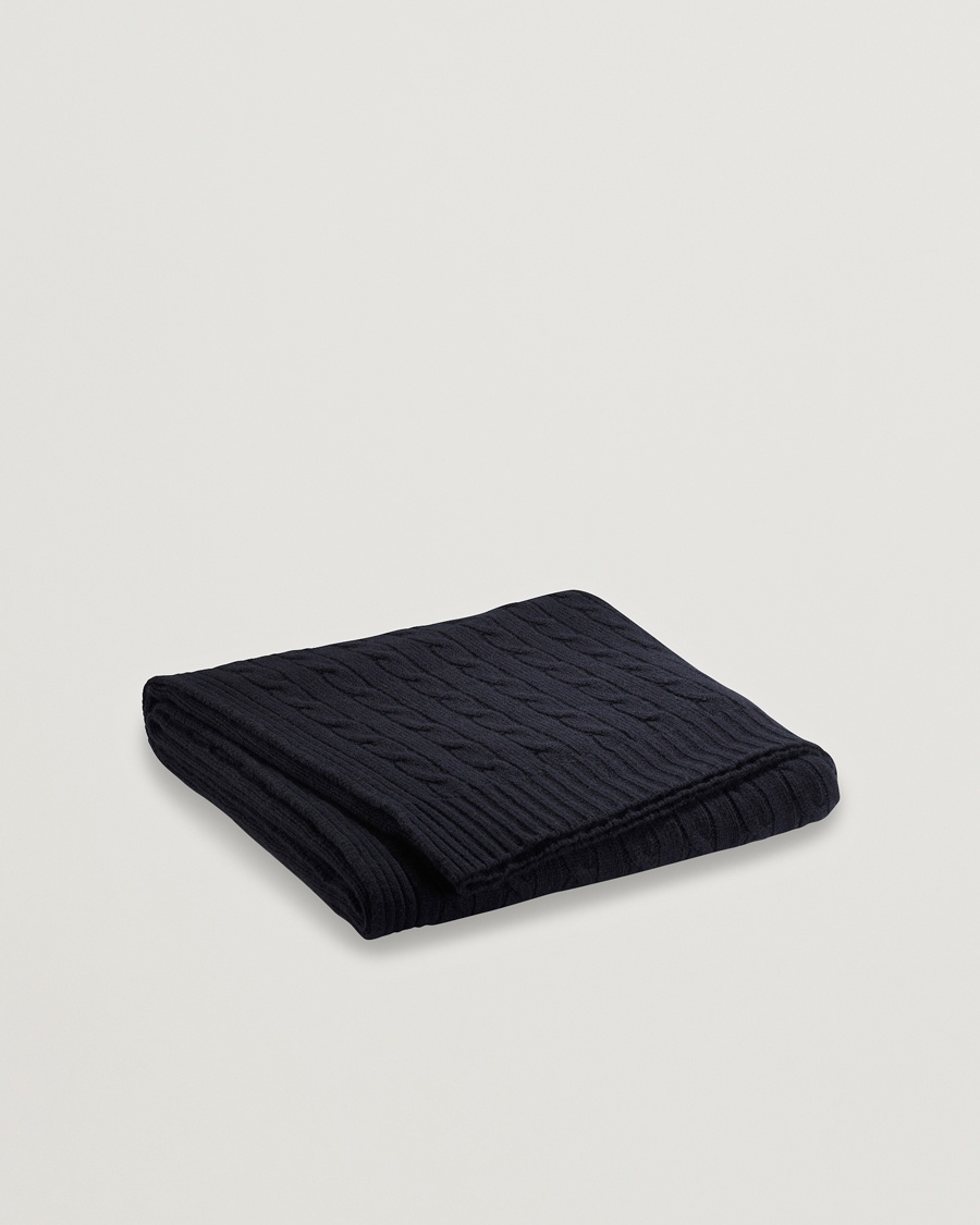 Ralph Lauren Home Cable Knitted Cashmere Throw Midnight Black – Black