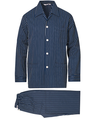Derek Rose Striped Cotton Pyjama Set Navy
