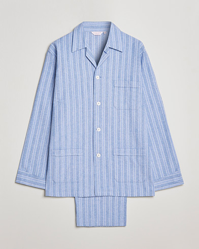 Loungewear |  Brushed Cotton Flannel Striped Pyjama Set Blue