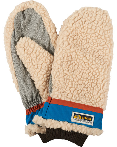 Men | Gloves | Elmer by Swany | Miyo Wool Teddy Mittens Beige/Blue