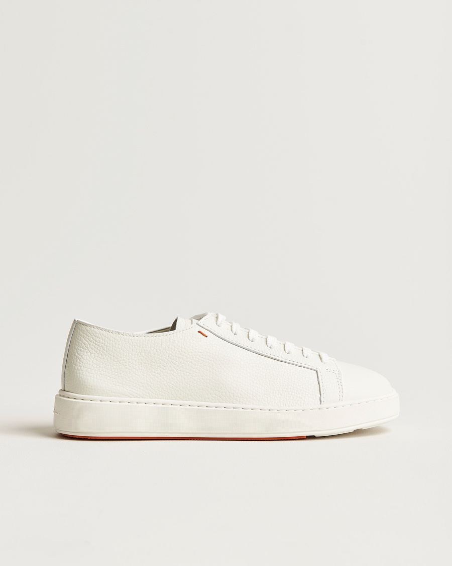 Santoni Low Top Grain Leather Sneaker White Calf – White