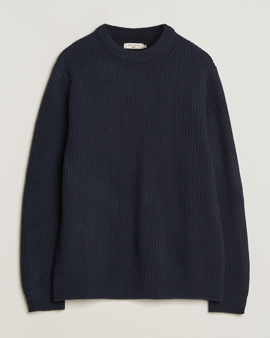 Nudie Jeans August Wool Rib Knitted Sweater Navy - Size: S