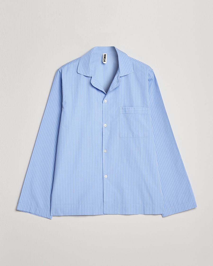 Tekla Poplin Pyjama Shirt Pin Stripes – Blue