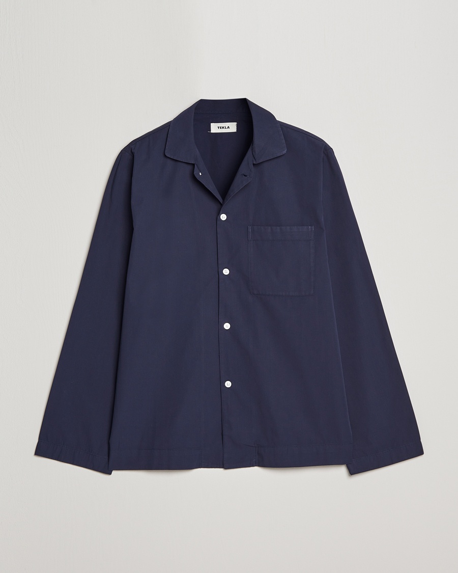 Tekla Poplin Pyjama Shirt True Navy – Blue