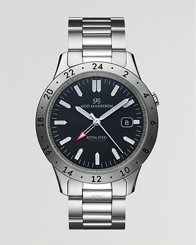Men | Fine watches | Sjöö Sandström | Royal Steel Worldtimer 36mm Black with Steel