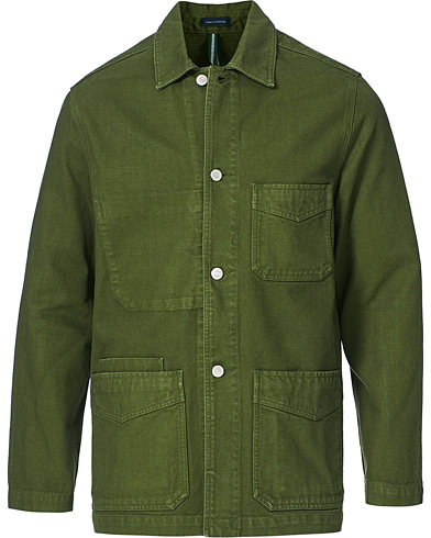 Men | Lightweight Jackets | Drake's | Cotton Canvas Five Pocket Chore Jacket Green