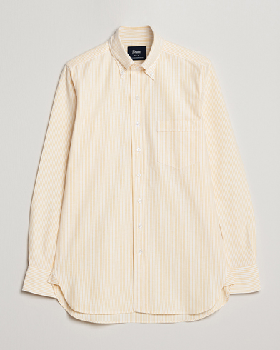Men | Oxford Shirts | Drake's | Striped Button Down Oxford Shirt White/Yellow