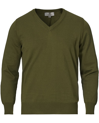 V-Neck Jumpers |  Cotton V-Neck Pullover Dark Green