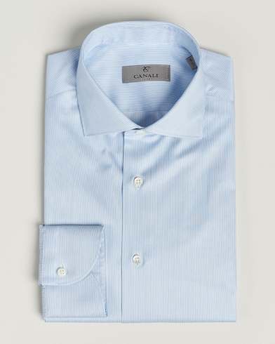Men |  | Canali | Slim Fit Striped Cotton Shirt Light Blue