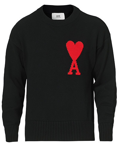 Knitted Jumpers |  Big Heart Knitted Crew Neck Black