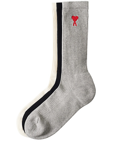  |  3-Pack Heart Socks White/Grey/Black