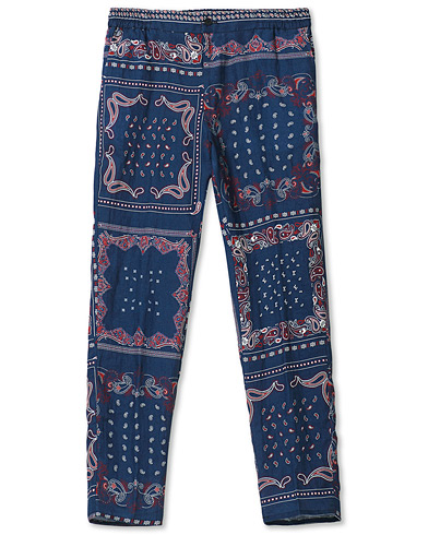 Drawstring Trousers |  Printed Linen Summer Trousers Navy