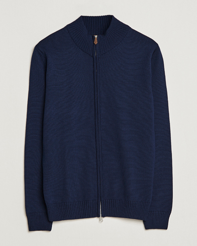 Men | Sweaters & Knitwear | Stenströms | Chunky Merino Full Zip Navy