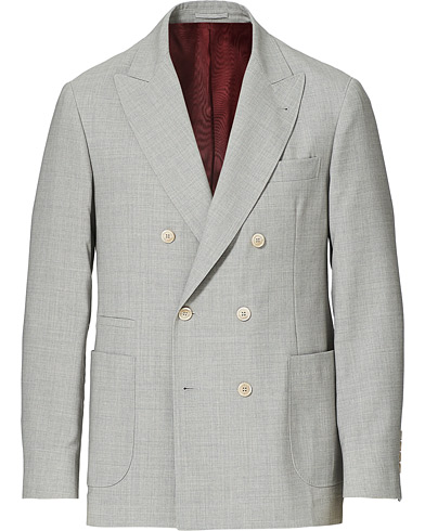 Wool Blazers |  Unlined Wool Double Breasted Blazer Pearl Grey