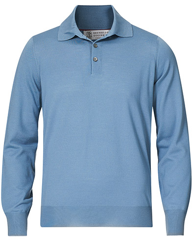 Men |  | Brunello Cucinelli | Cashmere/Wool Long Sleeve Polo Indigo Blue