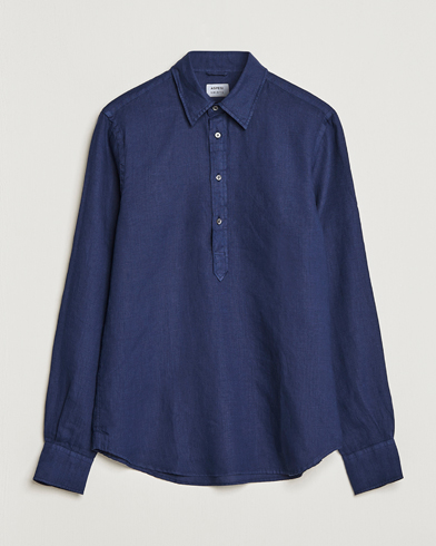 Men | Shirts | Aspesi | Linen Popover Shirt Dark Blue