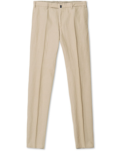 Men | The Linen Closet | Incotex | Slim Fit Natural Stretch Linen Trousers Beige