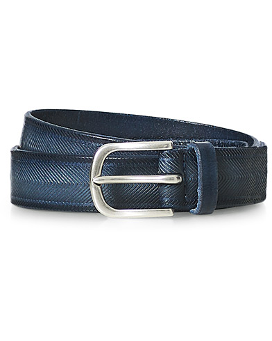  |  Herringbone Leather Belt 3,5 cm Denim Blue