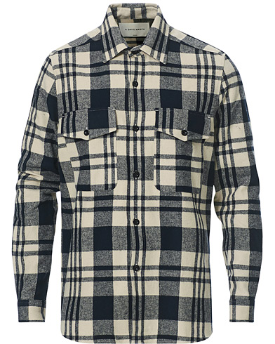 A Day\'s March Cardiff Checked Flannel Shirt Off White/Navy
