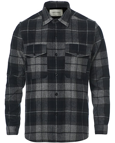 A Day\'s March Cardiff Checked Flannel Shirt Navy/Charcoal