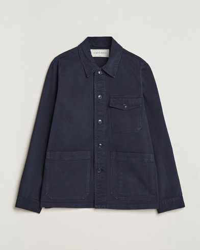 Men | Spring Jackets | A Day's March | Sturdy Twill Patch Pocket Overshirt Navy