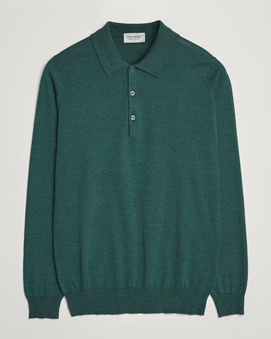 Men | Knitted Polo Shirts | John Smedley | Belper Wool/Cotton Polo Pullover Bottle Green