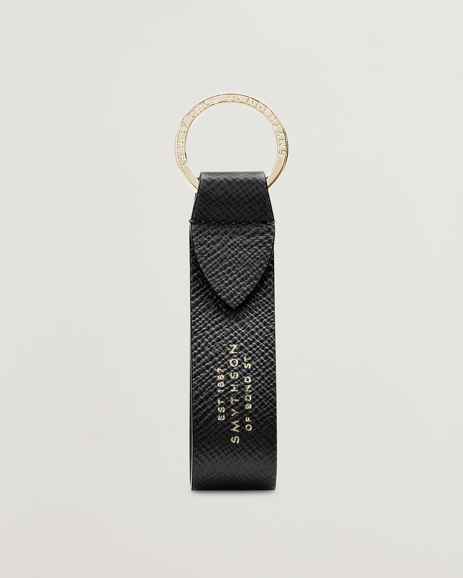 Smythson Panama Leather Keyring Black – Black