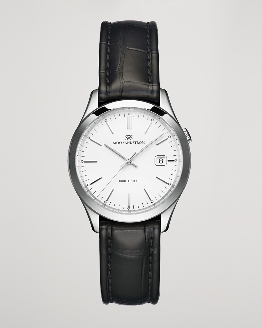 Sjöö Sandström Jubilee Steel Quartz 40mm White/Black Calf – Black