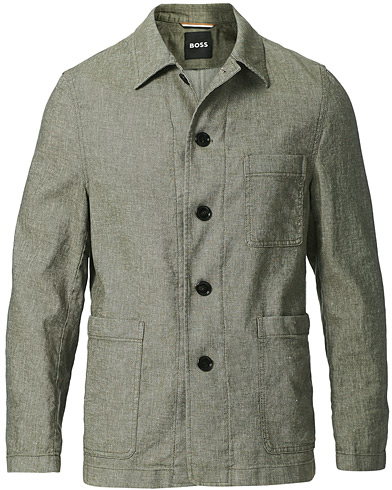 Men | Blazers | BOSS | Carper Cotton/Linen Workwear Jacket Open Green