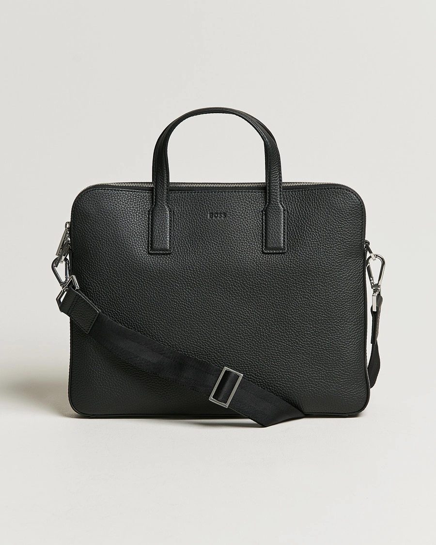 BOSS BLACK Crosstown Slim Computer Leather Bag Black – Black