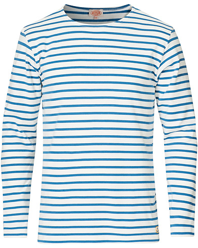 Long Sleeve T-shirts |  Houat Héritage Stripe Longsleeve T-shirt Lagoon White