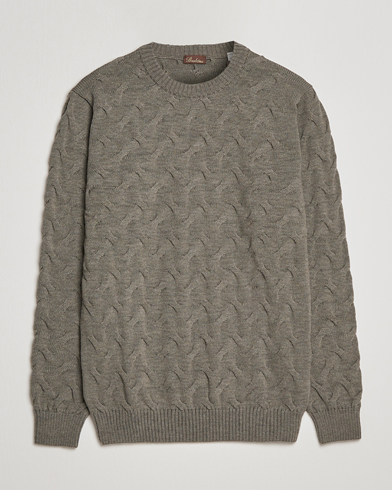 Men | Sweaters & Knitwear | Stenströms | Heavy Cable Merino Crew Neck Olive