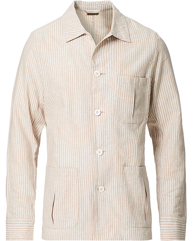 Stenströms Striped Linen/Cotton Overshirt Beige