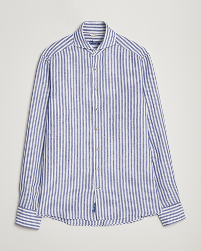 Stenströms Slimline Cut Away Striped Linen Shirt Blue