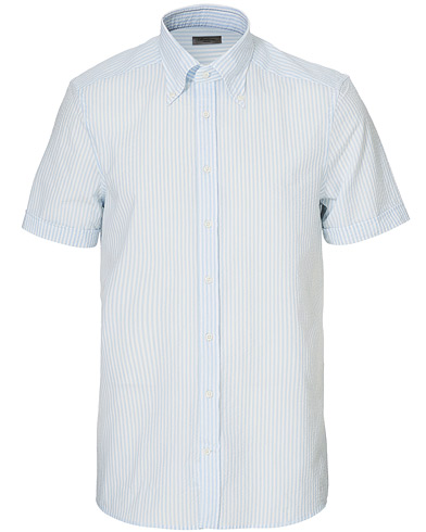 Shirts |  Slimline Seersucker Short Sleeve Shirt Light Blue