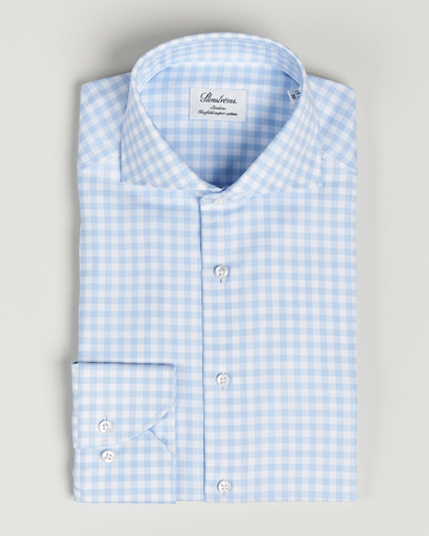Men | Business & Beyond | Stenströms | Slimline Checked Cut Away Shirt Light Blue