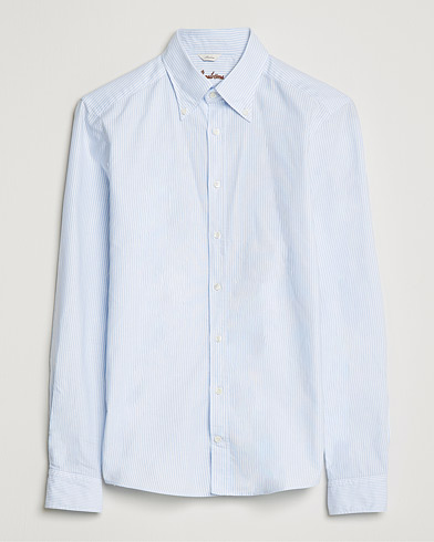 Men |  | Stenströms | Slimline Washed Striped Oxford Shirt Light Blue