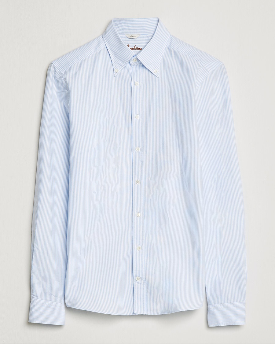 Stenströms Slimline Washed Striped Oxford Shirt Light Blue – Blue