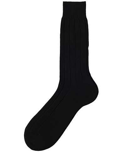 Men |  | Bresciani | Wide Ribbed Cotton Socks Black