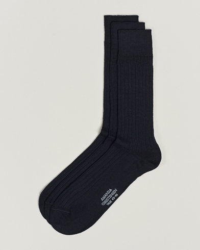 Men | Socks | Amanda Christensen | 3-Pack True Cotton Ribbed Socks Dark Navy