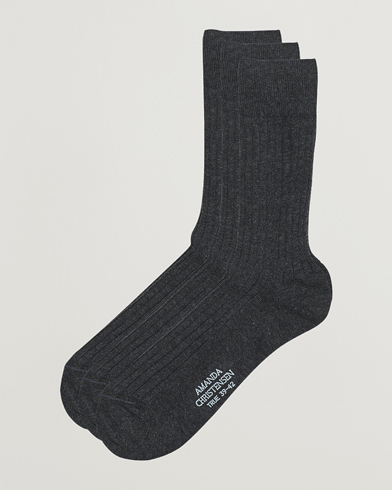 Men | Amanda Christensen | Amanda Christensen | 3-Pack True Cotton Ribbed Socks Antracite Melange
