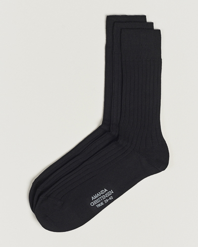 Men |  | Amanda Christensen | 3-Pack True Cotton Ribbed Socks Black